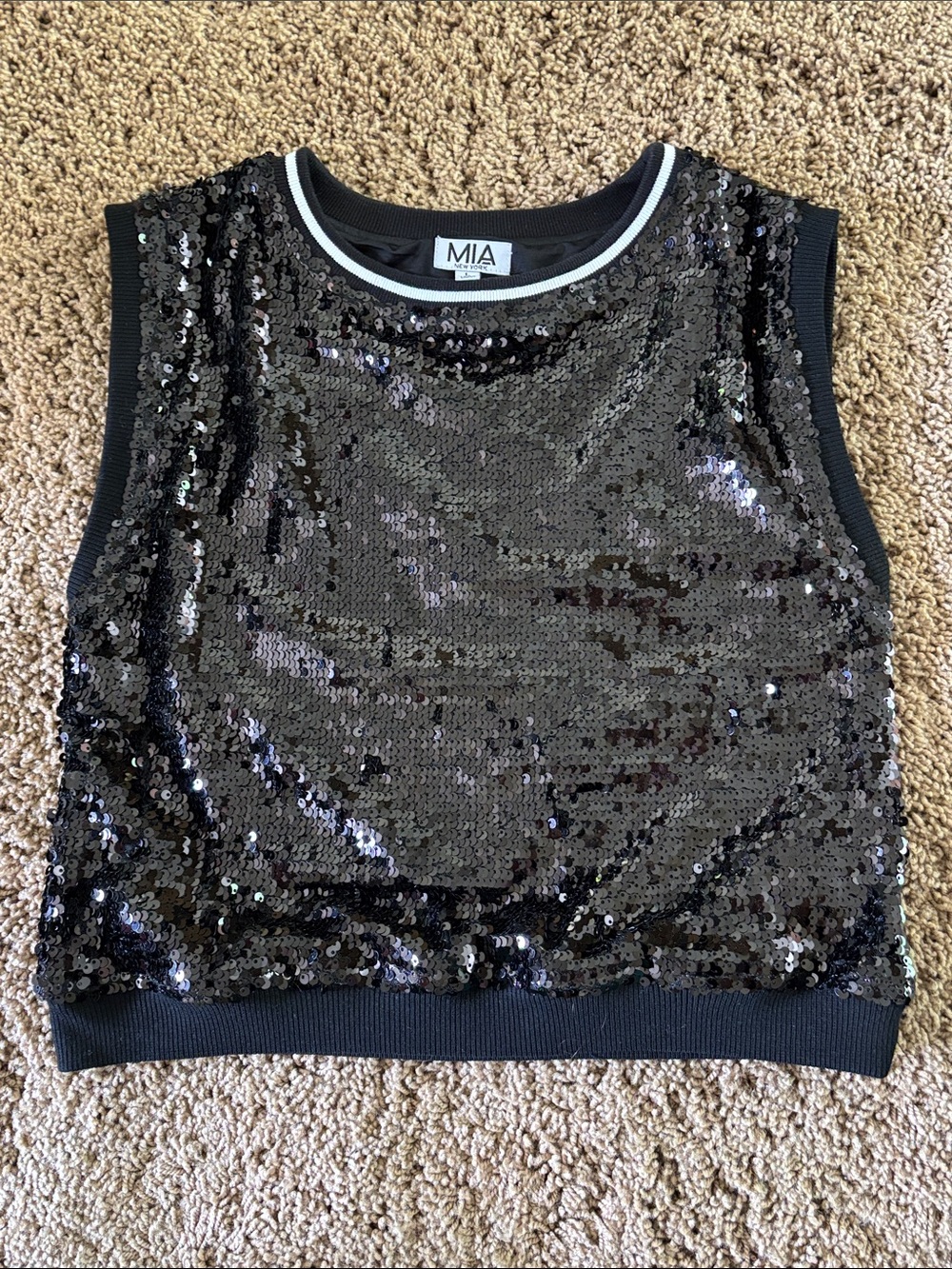 Girls Mia Black Sequined Sleeveless Top